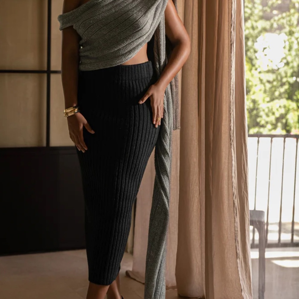 JLUXLABEL Grey Ribbed Skirt